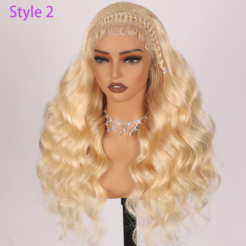 Megalook Halo Braid Blonde 613 Body Wave 13x4 Lace Front Pre-Bleached Fashion Human Hair Wig