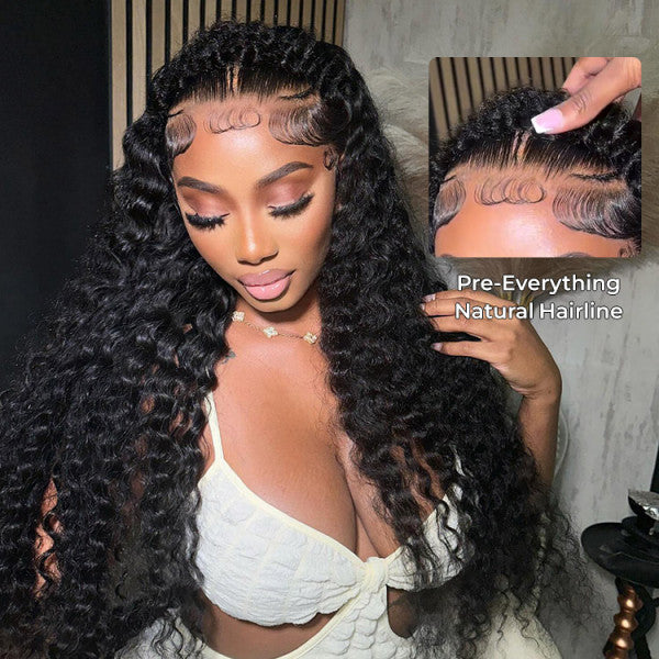 Megalook Halo Braid Blonde Natural Color Deep Wave 13x4 Lace Front Pre-Bleached Human Hair Wig