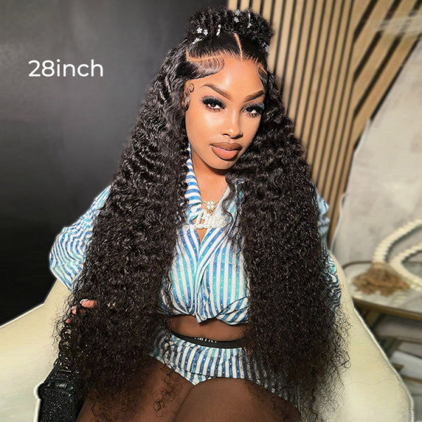 Megalook Halo Braid Blonde Natural Color Deep Wave 13x4 Lace Front Pre-Bleached Human Hair Wig