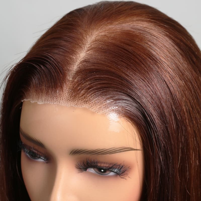 GLUELESS BOB WIG SILKY STRAIGHT Chestnut #4 Brown Color 180% Density Bleached Knots