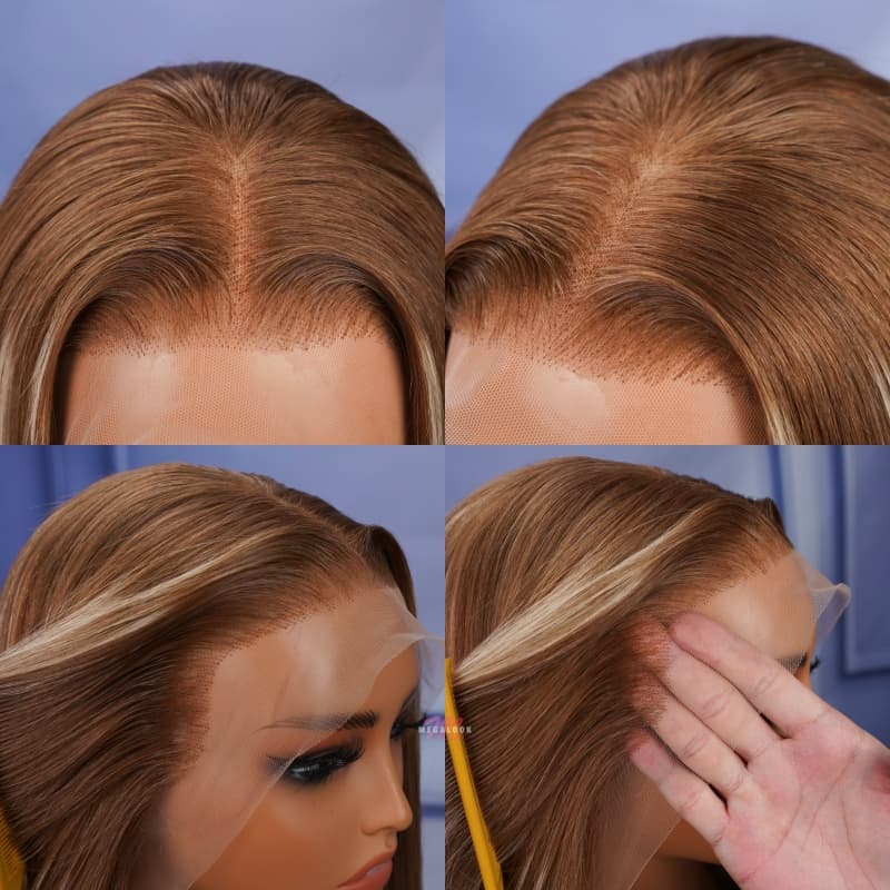 (Super Deal)Light Brown With Blonde Highlight P12/613 13x4 HD Lace Straight/Body Wave Glueless Easy Install 100% Human Wig