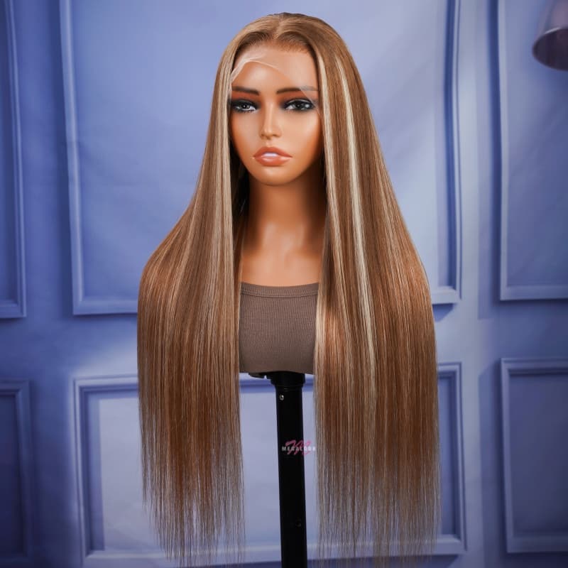 (Super Deal)Light Brown With Blonde Highlight P12/613 13x4 HD Lace Straight/Body Wave Glueless Easy Install 100% Human Wig