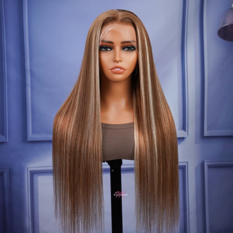 Megalook (Super Deal)30inch 13x4 Lace Front  Barbie Blonde / Balayage Highlight Bone Straight Hair Undetectable Transparent Lace Wig