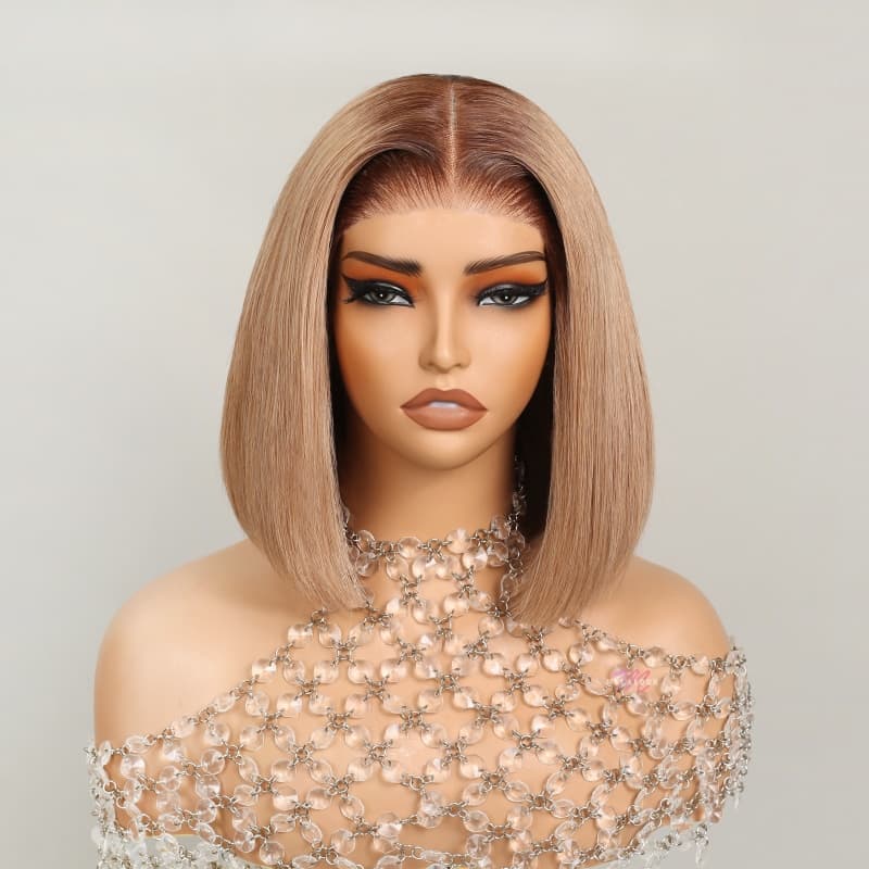 (Super Deal)Glueless 12inch Straight Bob Pre-Bleached Miny Knots 6X5 Wear Go Closure Wigs