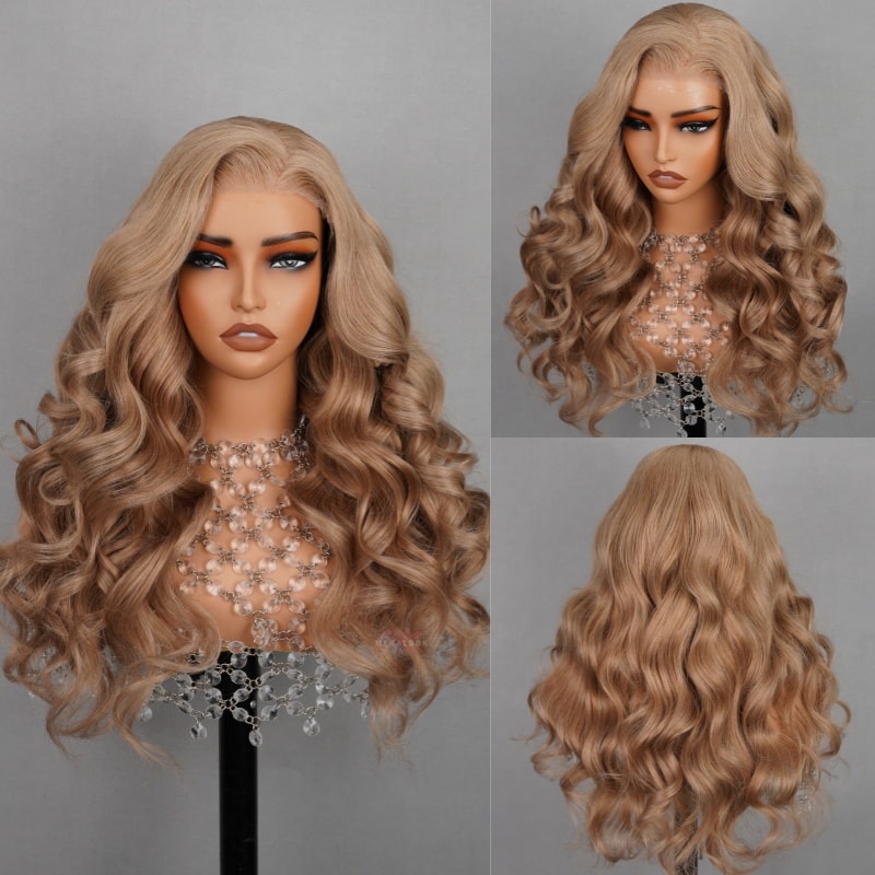 (Super Deal) Megalook 13x4 HD Lace Milk Tea Brown Light Flaxen Brown Cozy Blonde Pre Cut 6X5 Hd Lace Closure Long Glueless Wear Go Wig