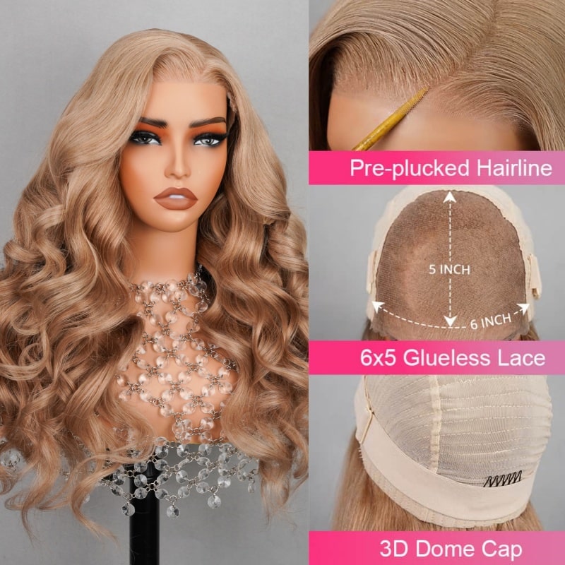 (Super Deal)6x5 HD Pre Cut Lace Closure Light Flaxen Brown Cozy Blonde Megalook Curly Wig