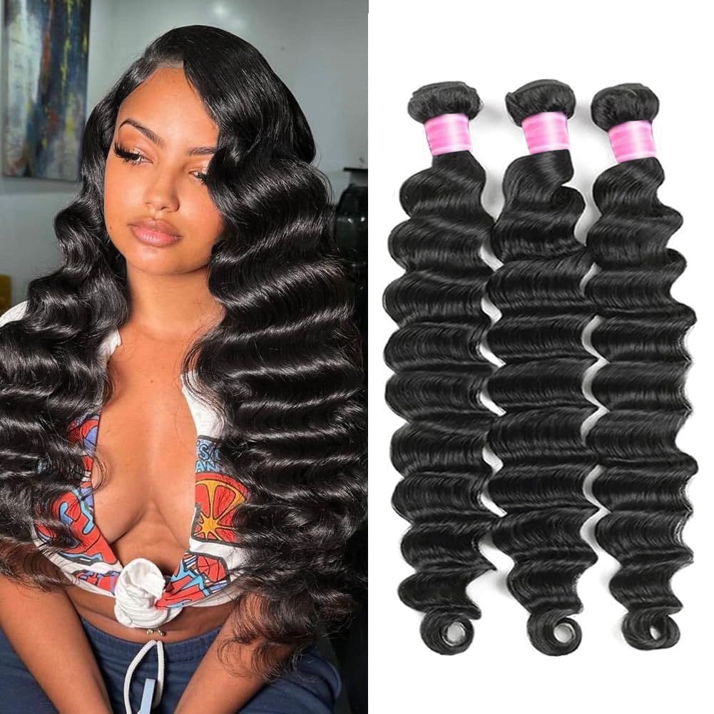 Megalook Buy 3 pcs Loose Deep Wave Get 1 Free 4x4 Lace Closure (Free Part) 100% Natural Human Hair Weaves Deal