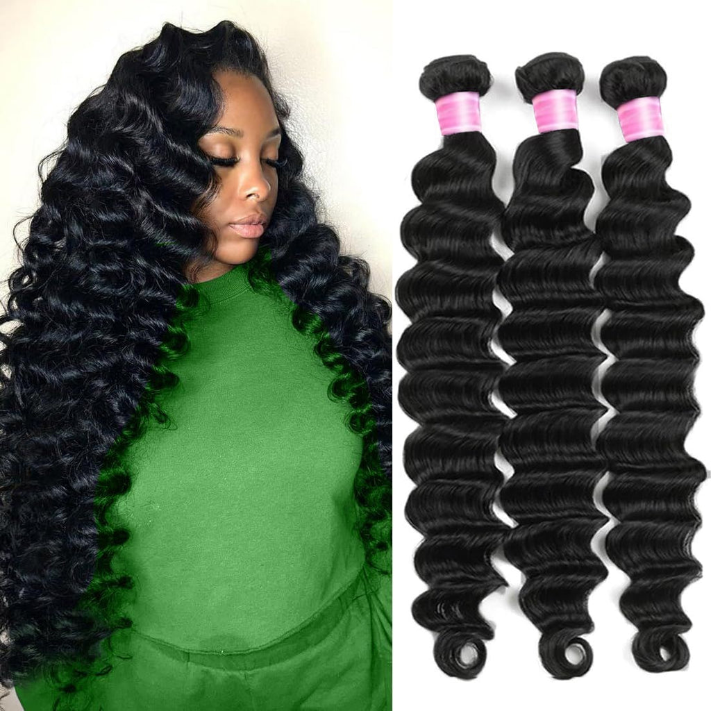 Megalook Buy 3 pcs Loose Deep Wave Get 1 Free 4x4 Lace Closure (Free Part) 100% Natural Human Hair Weaves Deal