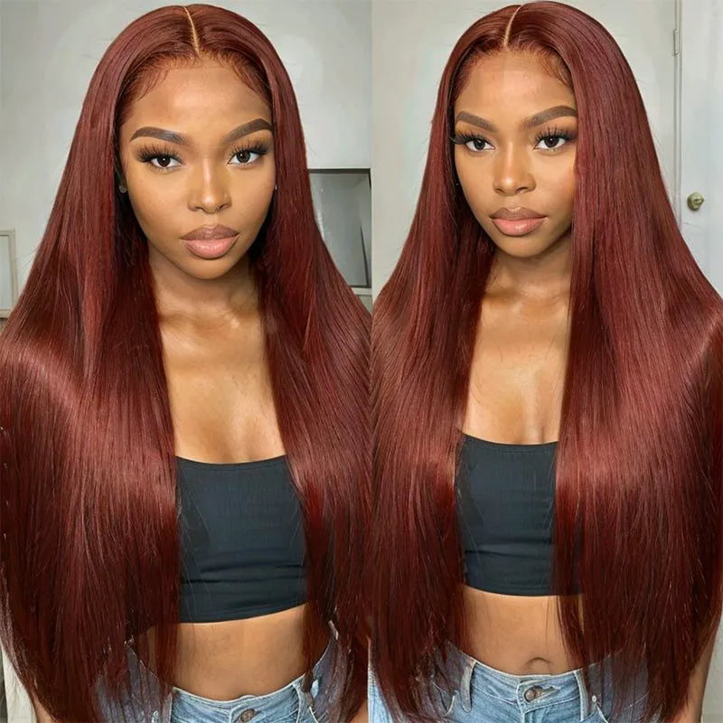 New #33 Red Brown Auburn Color Straight Human Hair Wig HD Lace 4X4/13X4 Lace Frontal Wigs