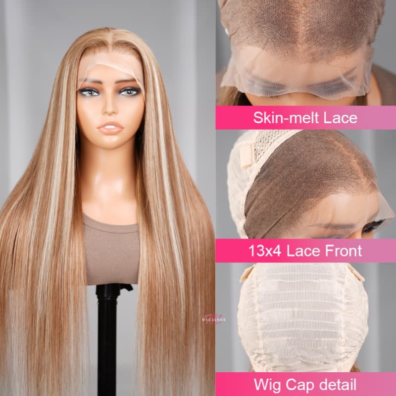 $100 OFF Code: MS100 | 5X5 HD Lace Honey Color With Blonde Highlight P12/613 Straight Hair Body Wave Wigs