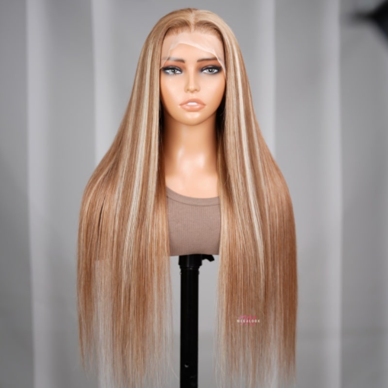 (Super Deal)Light Brown With Blonde Highlight P12/613 13x4 HD Lace Straight/Body Wave Glueless Easy Install 100% Human Wig