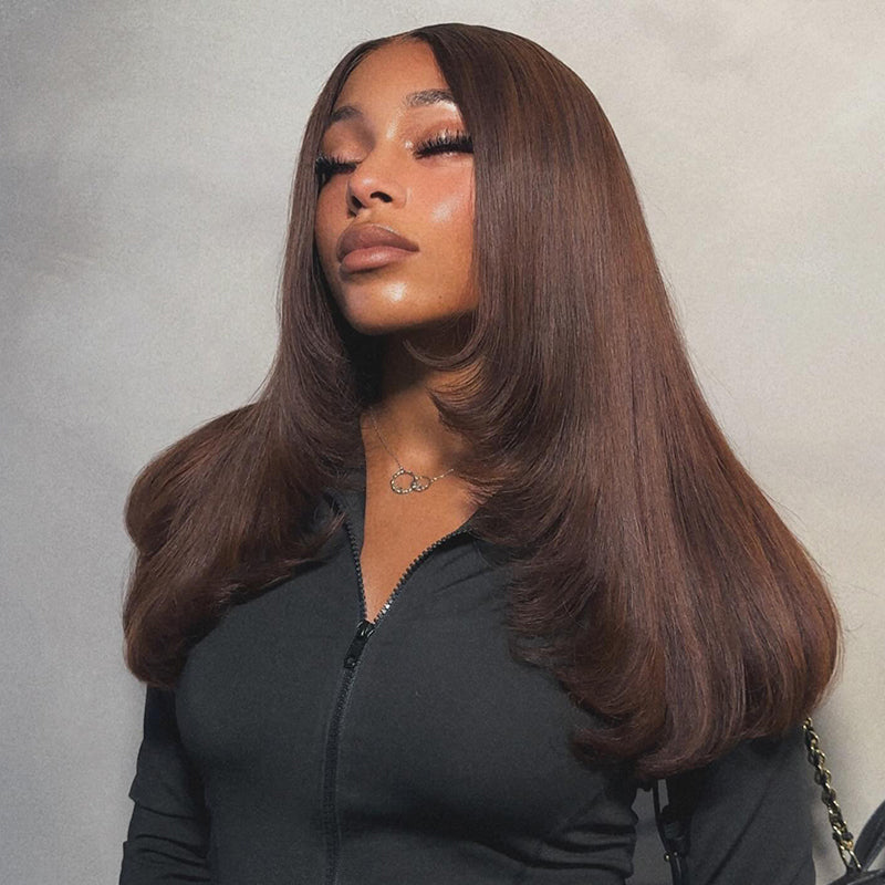(Super Deal)Megalook Salon-Quality Luxurious Glueless 6X5 HD Lace Wig Silky Straight Highlight Balayage /Chestnut Brown Colored Double Drawn Wig{Special Discount On CheckOut!}
