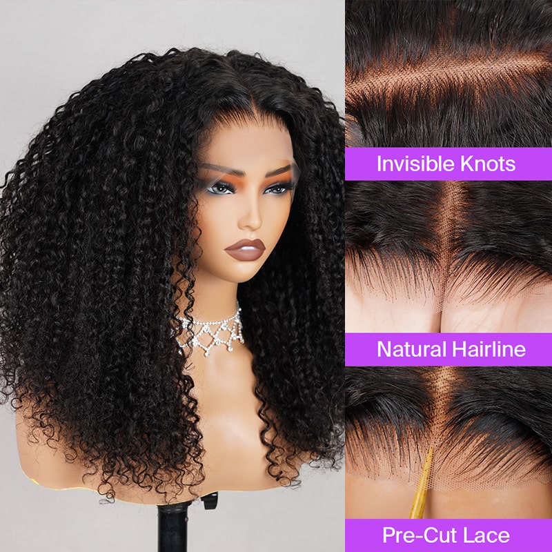 (Super Deal)Megalook Super Double Drawn 13x4 Lace Frontal Pre-Plucked Mini Knots Middle part 6 Inch Deep Part Glueless Pre-Cut Boom Kinky Curl Wig