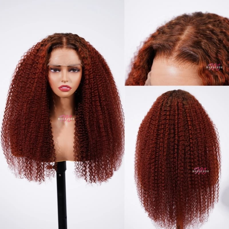 Dark Brown Roots #4/33 Colored Afro Kinky Curly 6x5 HD Lace 3D DOME Cap Glueless Pre-plucked Hair Pre-cut Lace Wear Go Wig