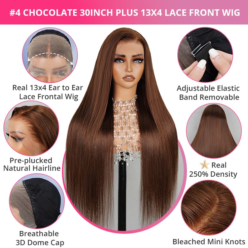 Special offer | 30inch = $199 Megalook 30inch #613 / P1b/30 Highlight/#4 Chocolate Brown Bone Straight Hair Undetectable Transparent Lace Wig