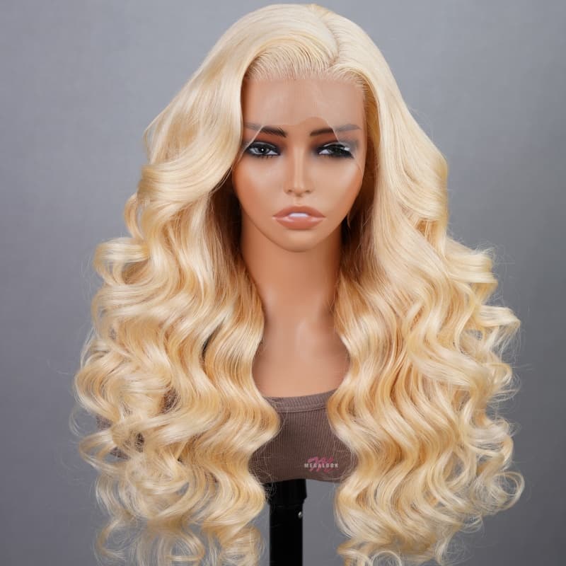 (Super Deal) 40" Long Length #613 Blonde 13x4 Lace Frontal Pre Plucked Hairline Bleached 180% Density Human Hair Wig