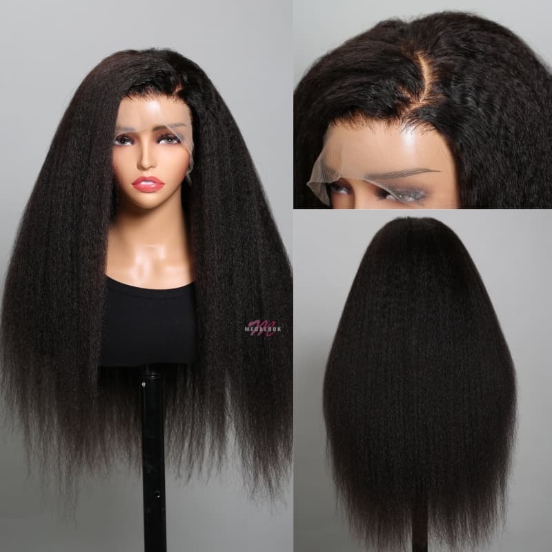 Glueless Easy Wear Go Wig Kinky Straight 13x4 HD Lace Fronatl Wig With Pre-plucked Edges Easy Wear And Go