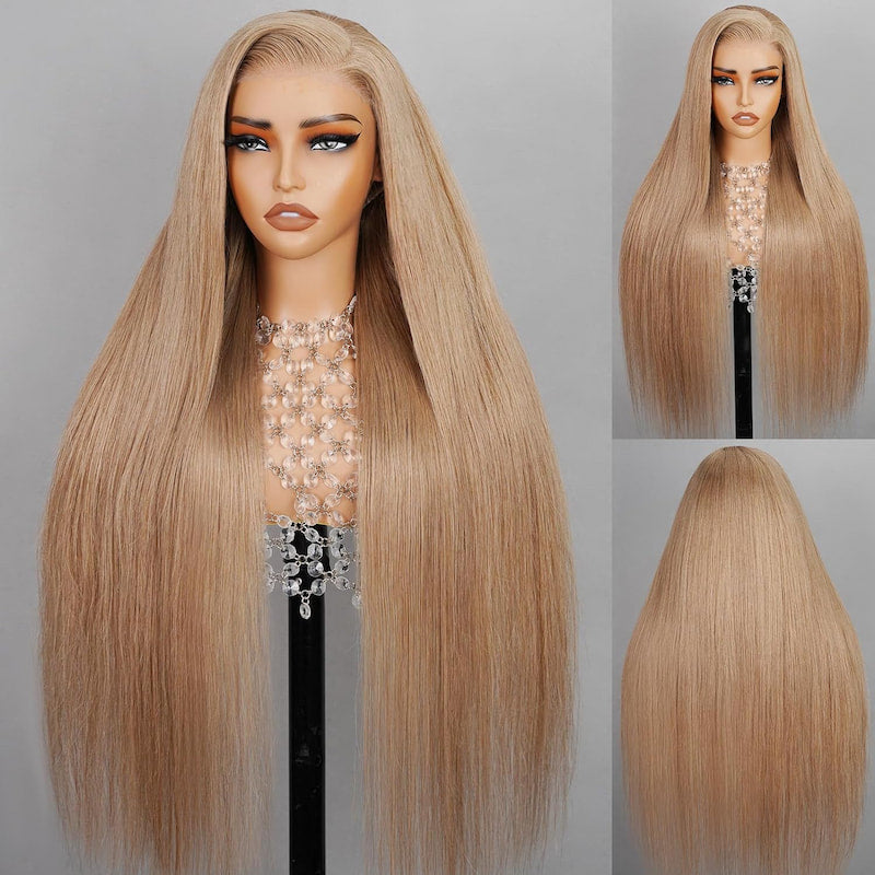 (Super Deal) Megalook 13x4 HD Lace Milk Tea Brown Light Flaxen Brown Cozy Blonde Pre Cut 6X5 Hd Lace Closure Long Glueless Wear Go Wig