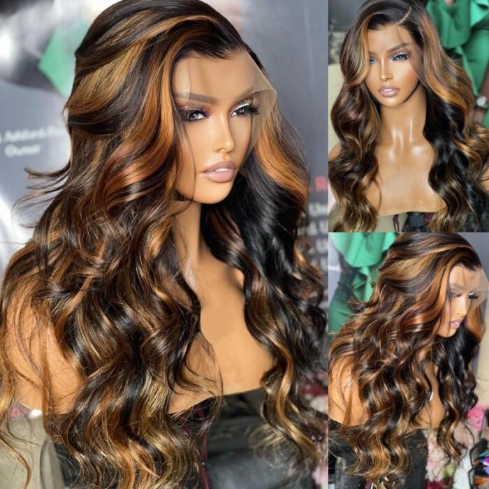210% Density New Balayage Highlight Honey P1B/30 Colored Wigs 13x4 13x6 Lace Front Wig Transparent Lace Virgin Human Hair Wigs