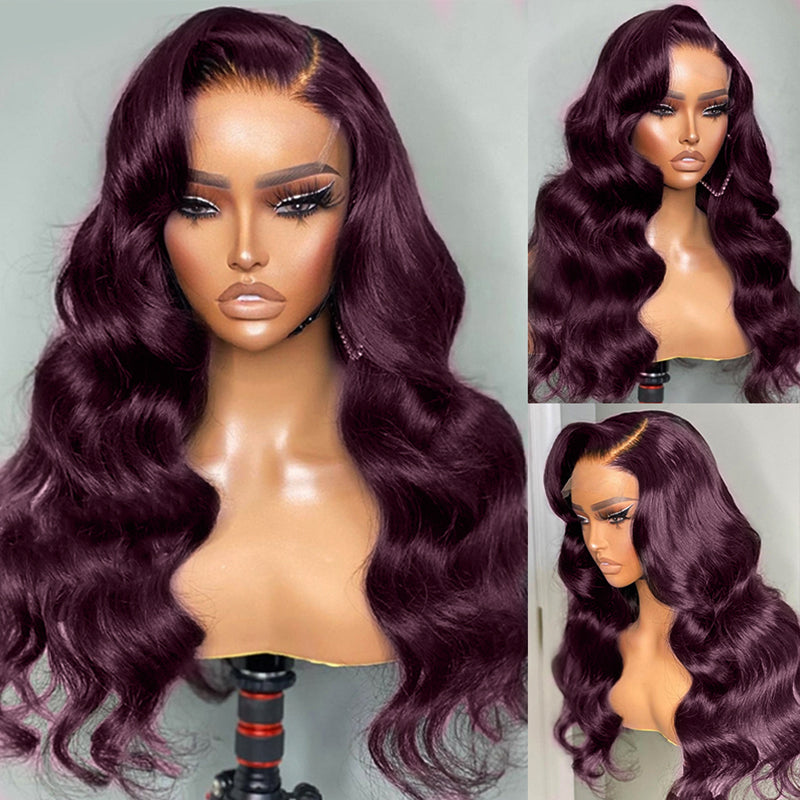 Hot&Pop Trendy Dark Purple Plum Colored 13x4 Lace Front Silky Straight/Body Wave Wig