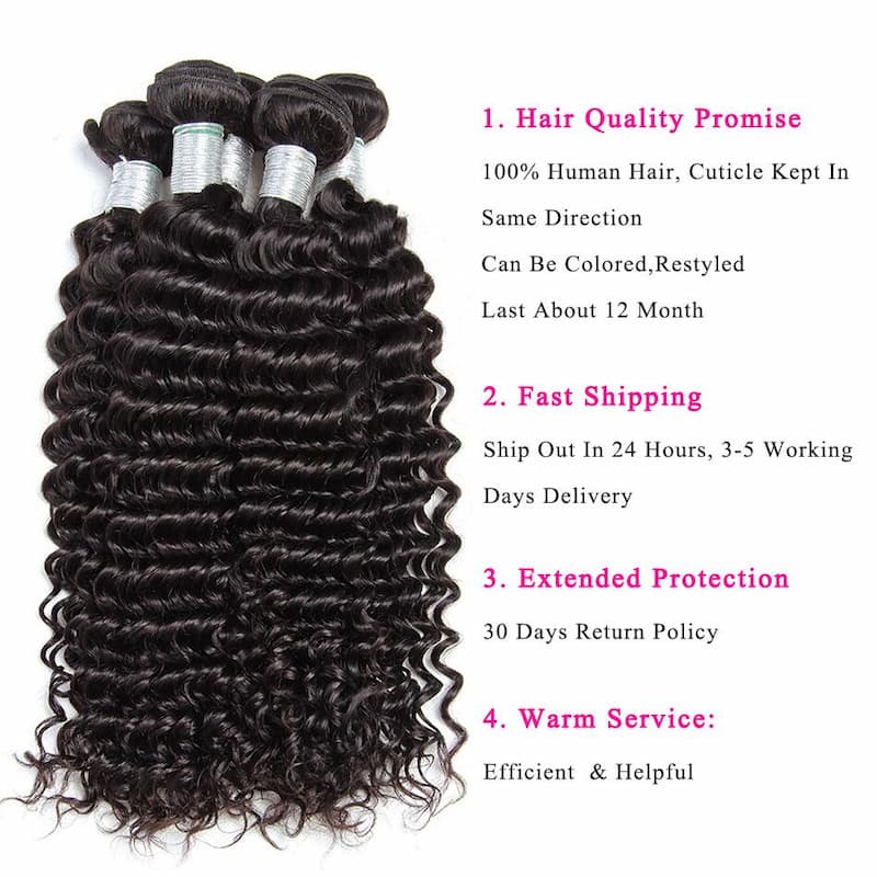 Deep Wave Curly Hair Extension 3Bundles Deal 100% Natural Human Hair Weaves Double Weft No Shedding