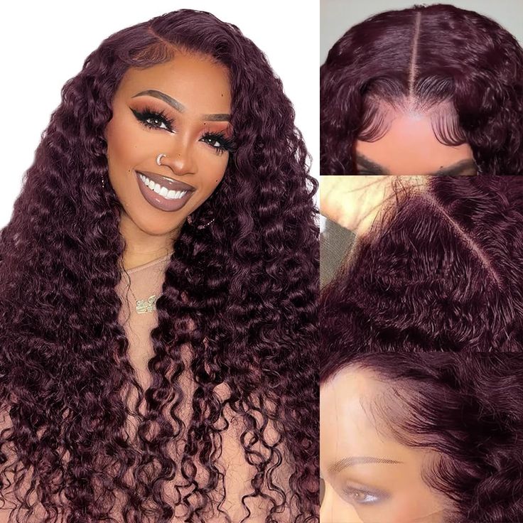 (Super Deal)Short Cut High Quality Dark Plum Deep Wave 13x4  Lace Frontal Wigs Glueless Wigs