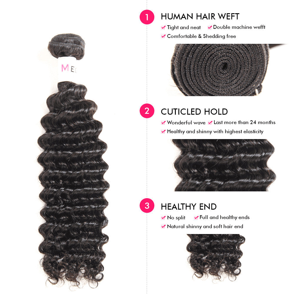 3Bundles Brazilian Deep Wave Hair With 13*4 Ear to Ear Lace Frontal Closure 10A Grade Deal