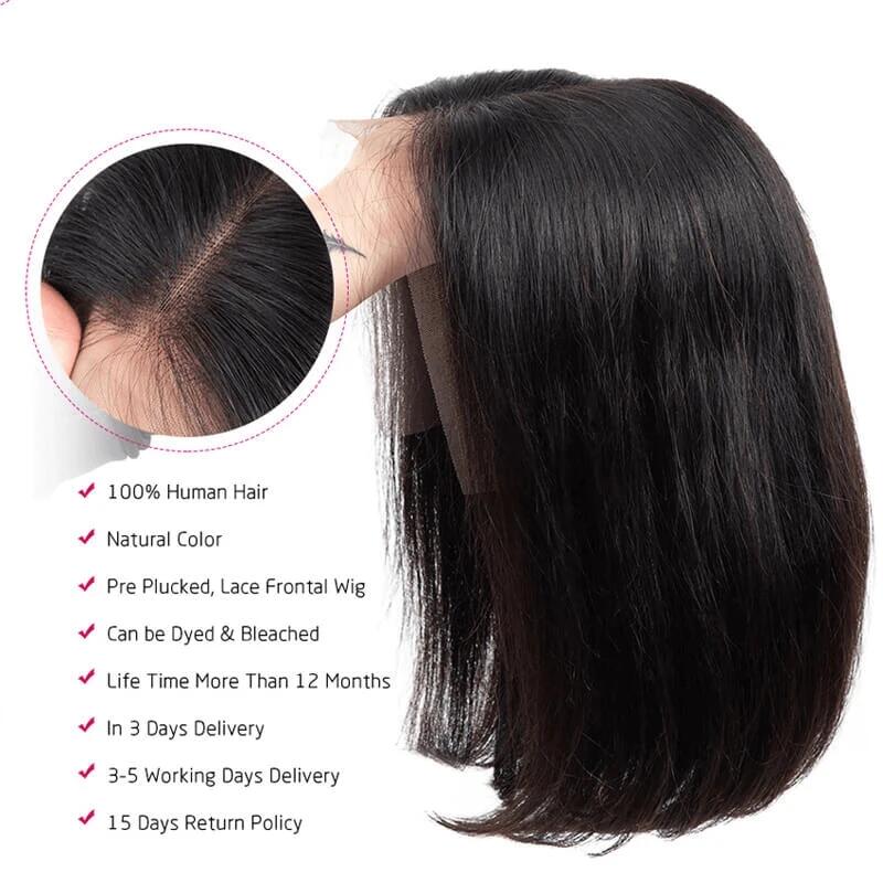 180% Density Bob Wigs 13X5 T Part Lace Front Wig Natural Color Remy Human Hair Wigs