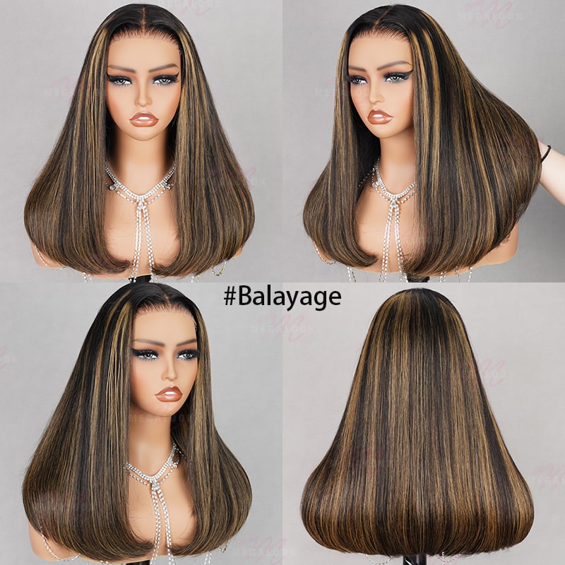 (Super Deal)Megalook Salon-Quality Luxurious Glueless 6X5 HD Lace Wig Silky Straight Highlight Balayage /Chestnut Brown Colored Double Drawn Wig{Special Discount On CheckOut!}