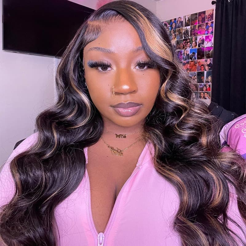 $100 OFF Code: MS100 | 210% Density 4x4 Body Wave Lace Wigs For Women Highlight Colored Wig With Pre Plucked Hairline Lace Front Wigs
