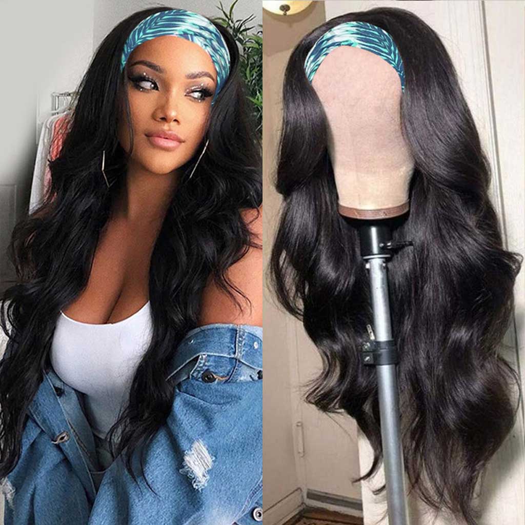 (Super Deal)Express Shipping 20 22 inch Headband Wig Non-Lace Glueless Body Wave Natural Black Human Hair Wig Put On & Go
