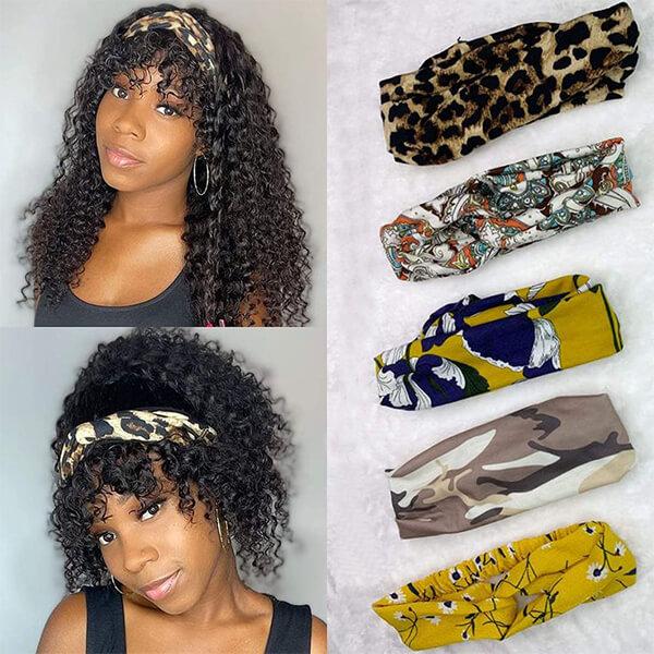 Headband Wig With Bangs Glueless Non Lace Wig Curly Headband With Bang For Black Women