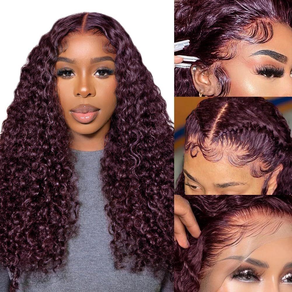 Hot&Pop Trendy Dark Purple Plum Colored 13x4 Lace Front Silky Straight/Body Wave Wig