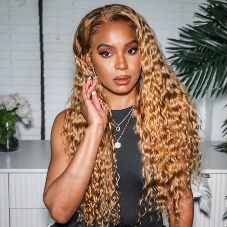 $100 OFF Code: MS100 | Honey Blonde #27 Colored Transparent 4X4 Lace Closure Human Hair Wigs Water Wave Wigs For Women