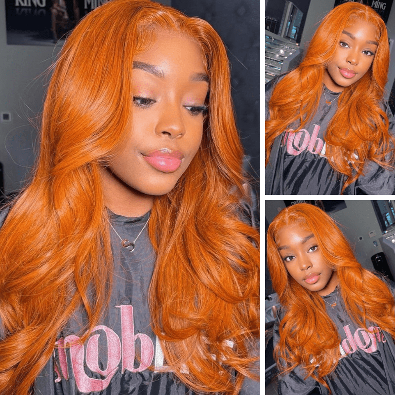 Ginger Orange 13x4 Lace frontal Wigs Ginger Human Hair Wigs 16-32inch 180% Density