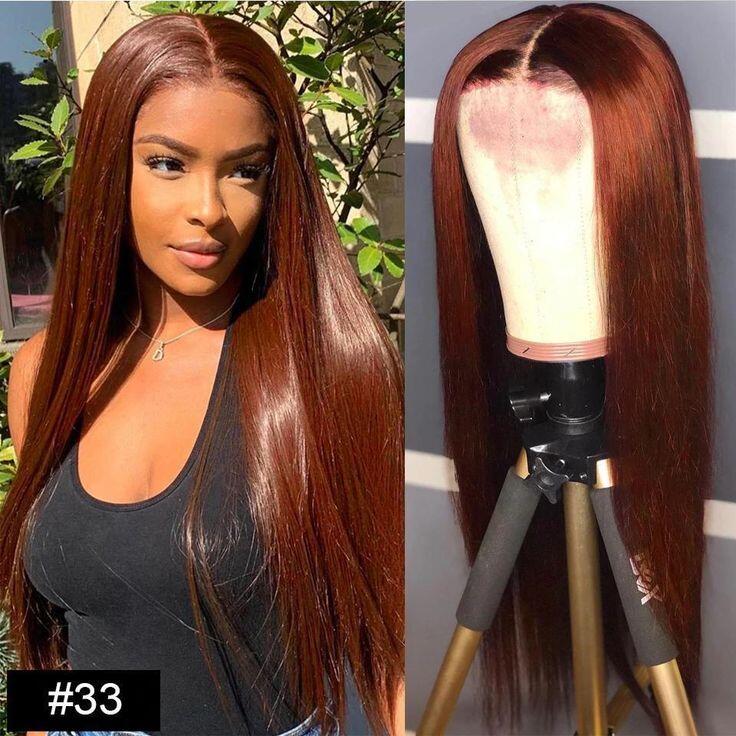 (Super Sale) New #33 Red Brown Auburn Color Straight Human Hair Wig HD Lace 4X4 Lace Wigs