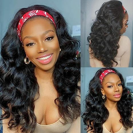 (Super Deal)Express Shipping 20 22 inch Headband Wig Non-Lace Glueless Body Wave Natural Black Human Hair Wig Put On & Go