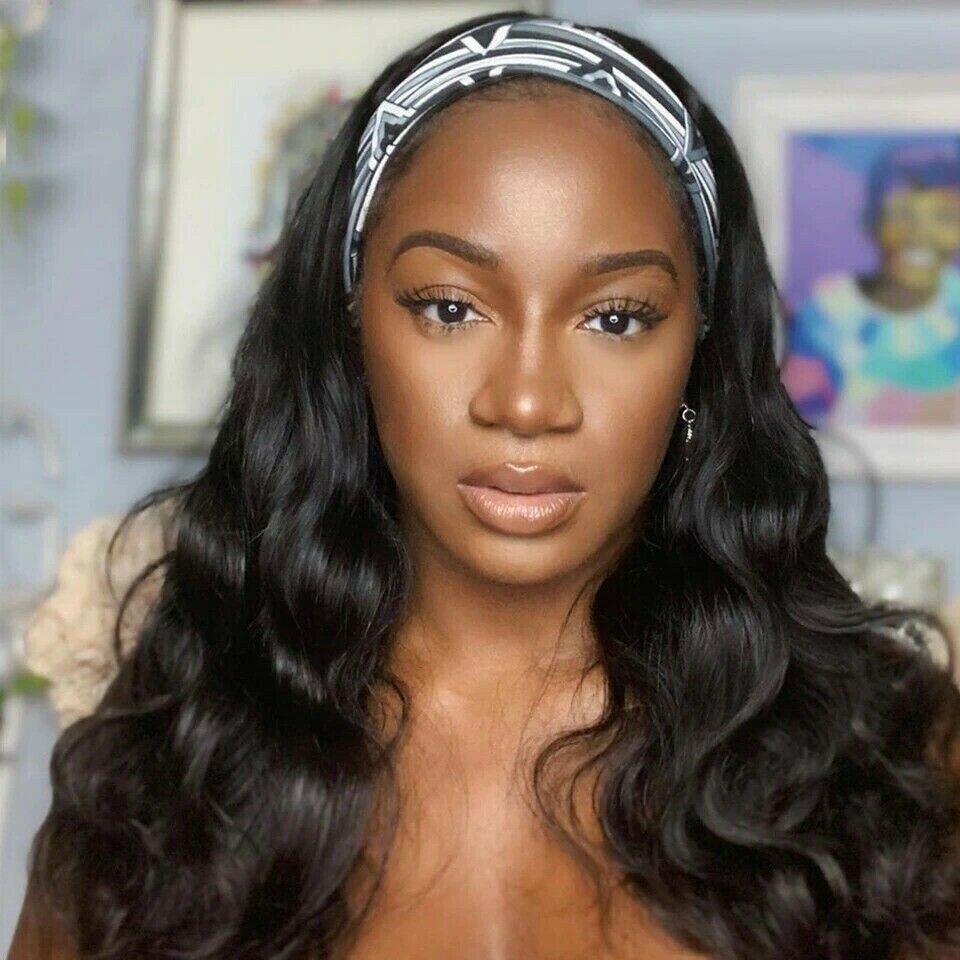 (Super Deal)Express Shipping 20 22 inch Headband Wig Non-Lace Glueless Body Wave Natural Black Human Hair Wig Put On & Go