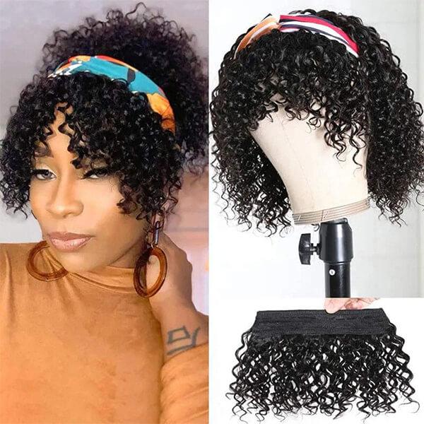 Headband Wig With Bangs Glueless Non Lace Wig Curly Headband With Bang For Black Women