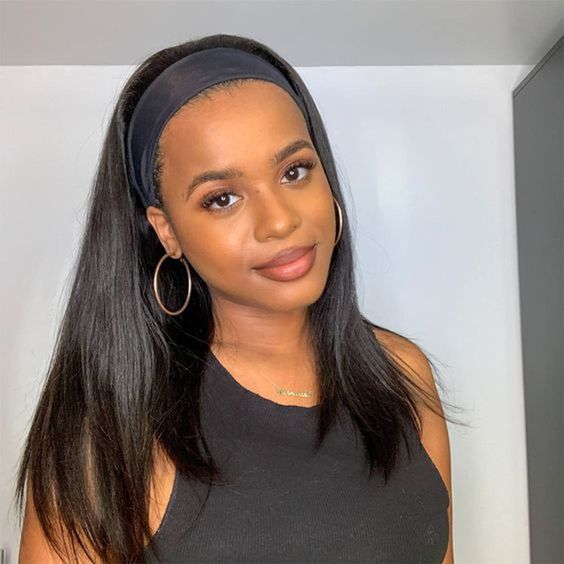 (Super Deal)18-22 inch Headband Wig Non-Lace Glueless Straight Natural Black Human Hair Wig 0 Skill Needed