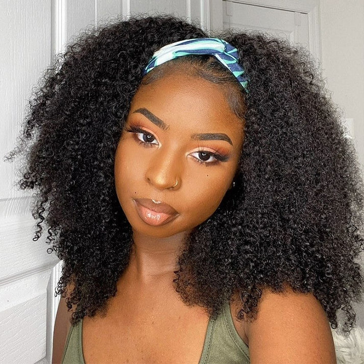 (Super Deal)20 inch Headband Wig Non-Lace Glueless Afro Curly Natural Black Human Hair Wig For Black Women