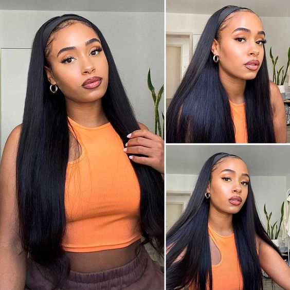 (Super Deal)18-22 inch Headband Wig Non-Lace Glueless Straight Natural Black Human Hair Wig 0 Skill Needed