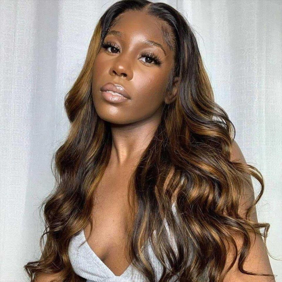 $100 OFF Code: MS100 |  Long 26 28 inch Highlight P1B/30 Body Wave 4X4 Lace Closure Wigs 210% Density