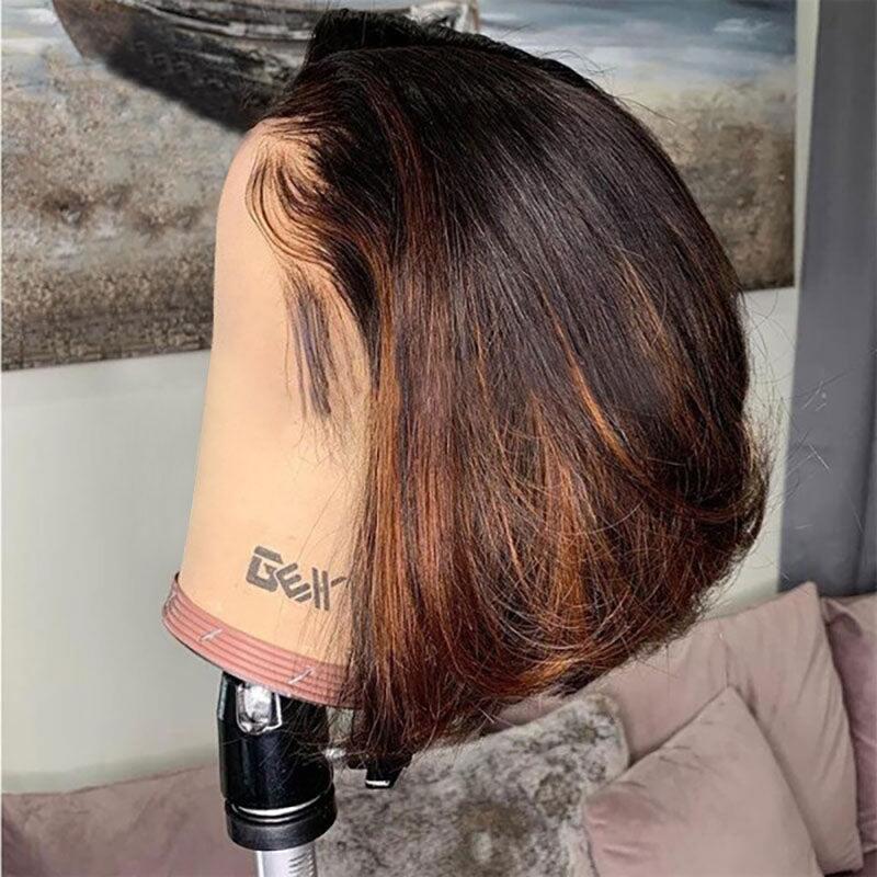 1B/#30 Pixie Cut Transparent HD Lace Frontal Highlight BOB Wigs
