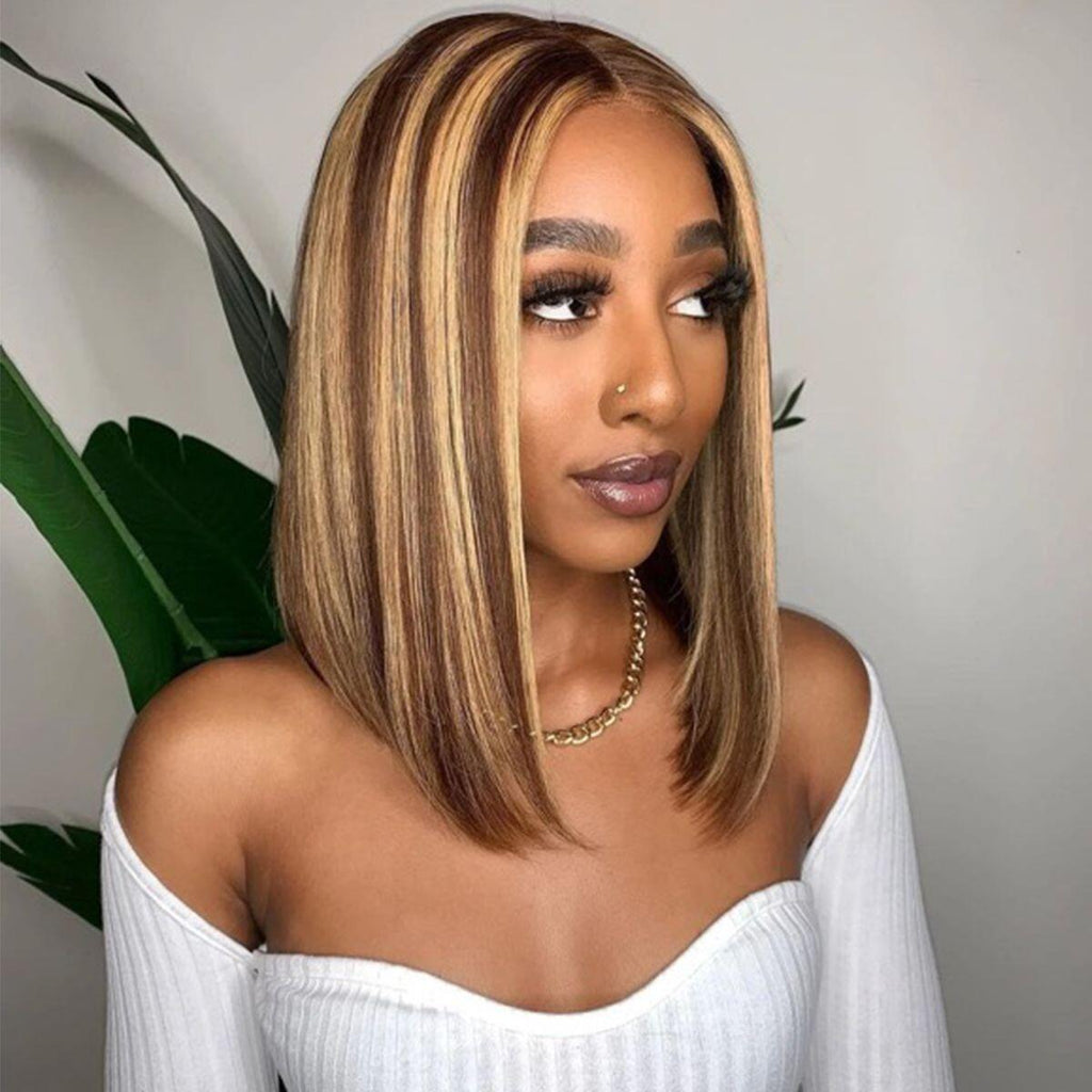 $100 OFF Code: MS100 | 210% High Density Short Cut Blunt Straight Glueless Bob Wigs 4X4 Lace Closure Wig
