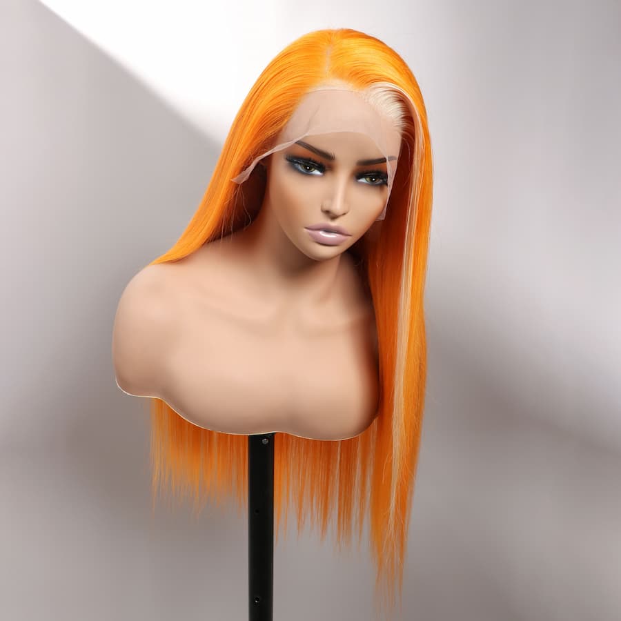210% Density New Gradient Long Straight Hair Highlights 613 With Ginger Orange Colored Wigs