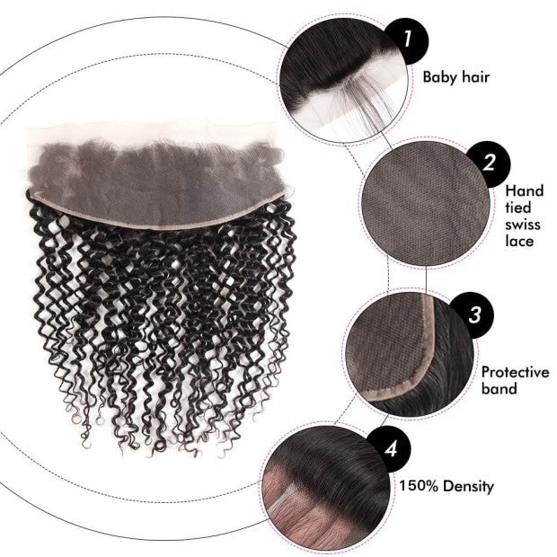 Brazilian Jerry Curly Virgin Hair Ear to Ear Frontal 4x4/5x5/13x6/13x4 Transparent Lace Frontal Closure Free Part