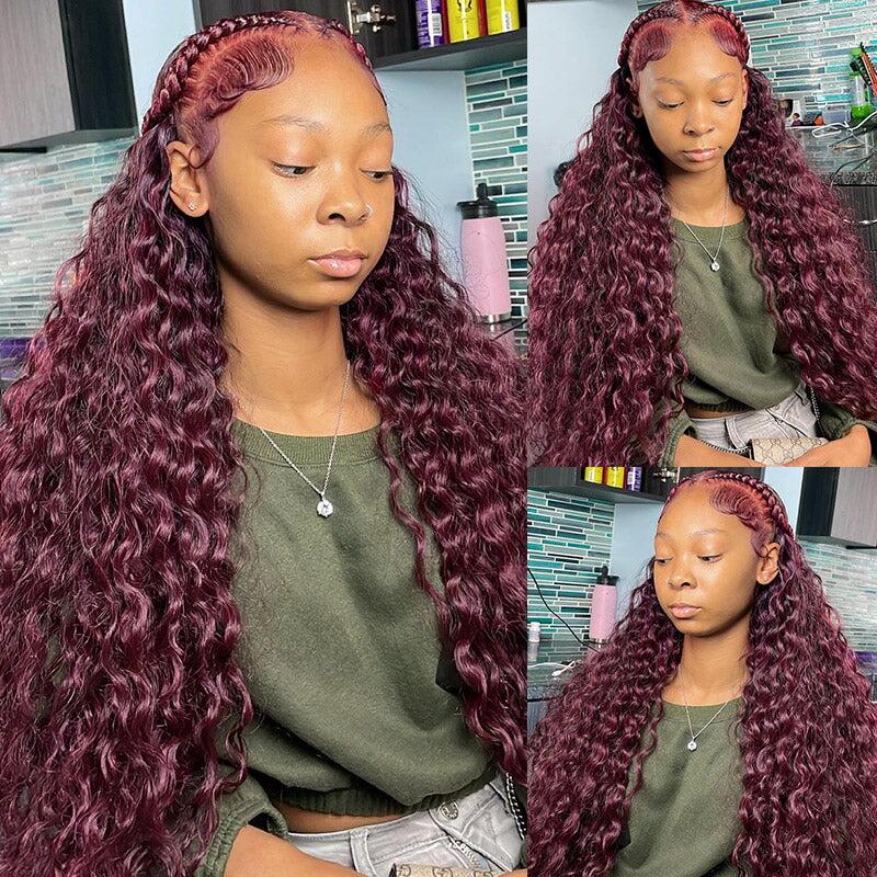 Hot&Pop Trendy Dark Purple Plum Colored 13x4 Lace Front Silky Straight/Body Wave Wig
