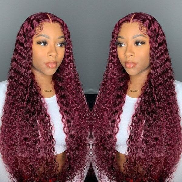 #99J Colored Jerry Curly Burgundy Color Wig 5x5/13x4 Hd Lace Transparent Human Hair Wig
