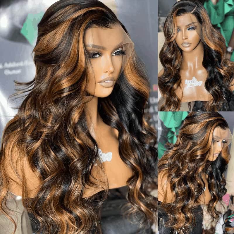 (Super Deal) Megalook 13x4 Lace Highlight P1B/30 Highlight Brown #4 Chestnut Body Wave Wig Undetectable Lace Front Wigs